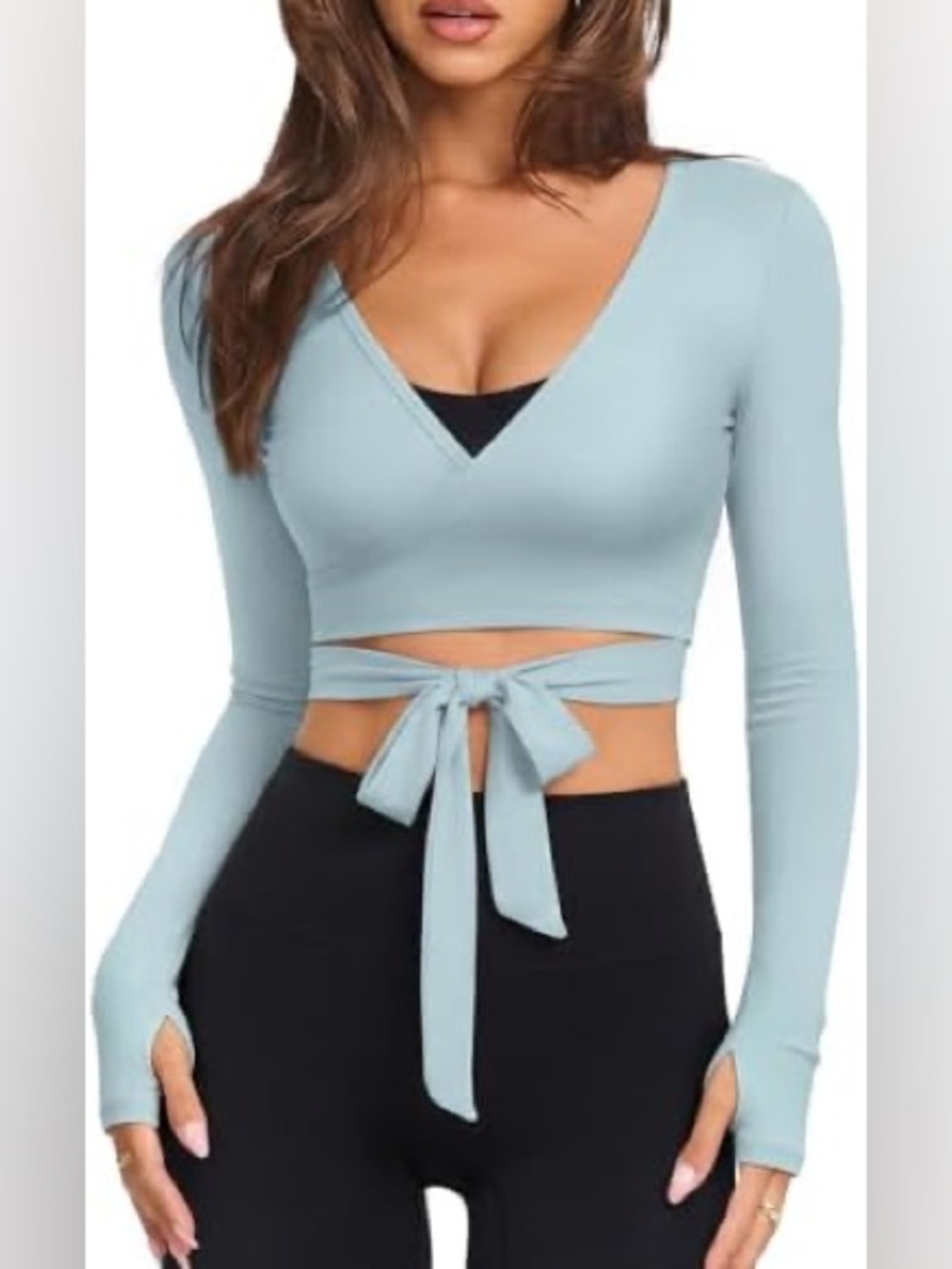Crop top long sleeve reversible design w/thumb holes tie SZ lg NWT